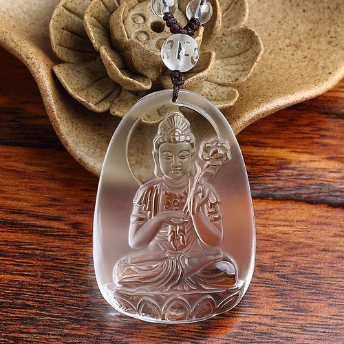 艾钰天然白水晶大势至菩萨吊坠属马本命佛守护神男女款项链配证书