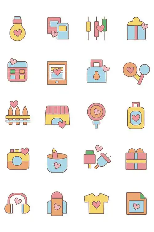 卡通手绘糖果色可爱风萌萌小图标-众图网