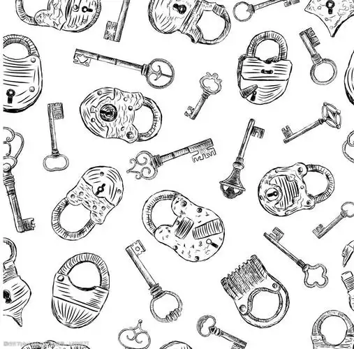 复古手绘钥匙锁图片