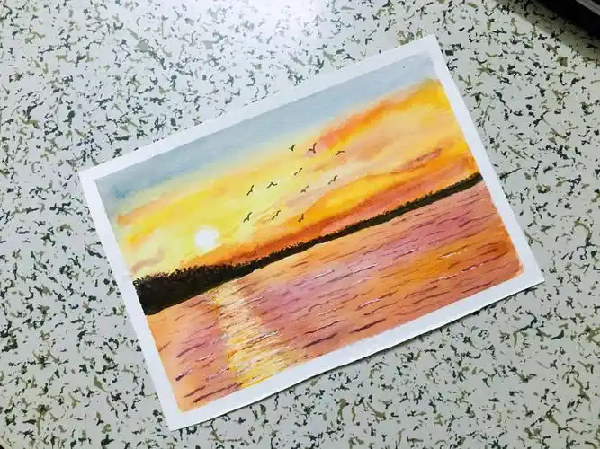 水彩夕阳小过程