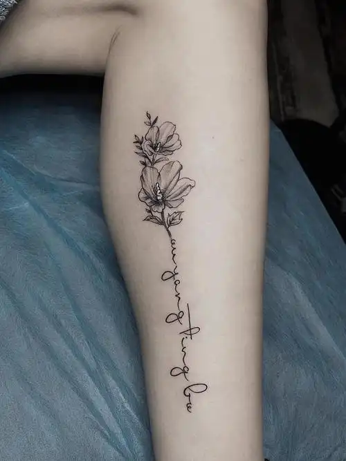 小腿素花配英文_纹身图案手稿图片_筱波的纹身作品集