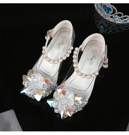 儿童水晶鞋公主鞋女童鞋春秋季韩版洋气时尚小女孩透明单鞋高跟鞋瑞央