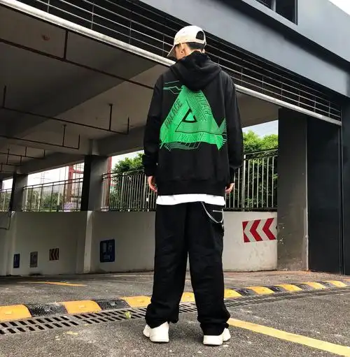 一折毛圈连帽卫衣男_中国新说唱街头潮牌palace宽松大码毛圈连帽电路