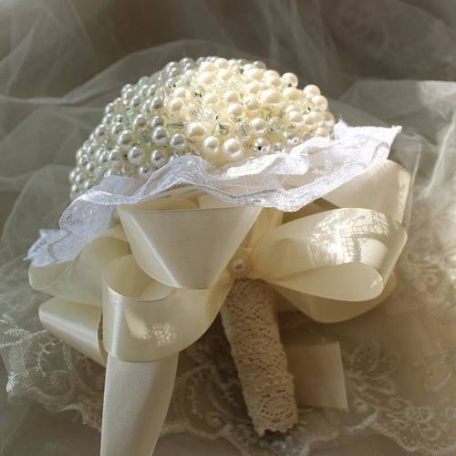 珍珠手捧水晶新娘婚礼婚纱拍照道具花束高定新娘手捧花