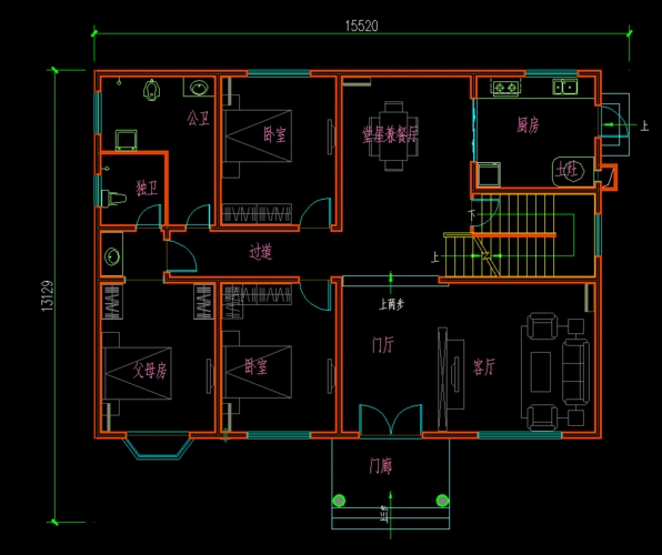 【动静分区】二层六室三厅欧式框架结构别墅图纸