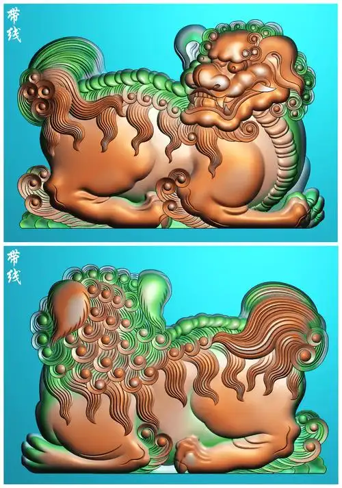 zds-016双面狮子精雕图双面狮子雕刻图双面狮子浮雕图狮子柱头精雕图