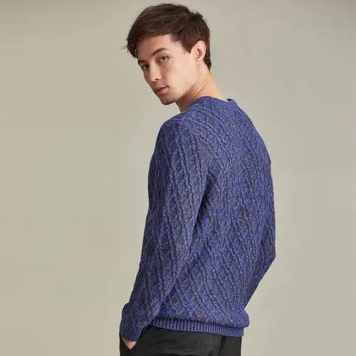 男装 冬季新款男士菱形绞花圆领套头毛衣 潮流针织衫男长袖
