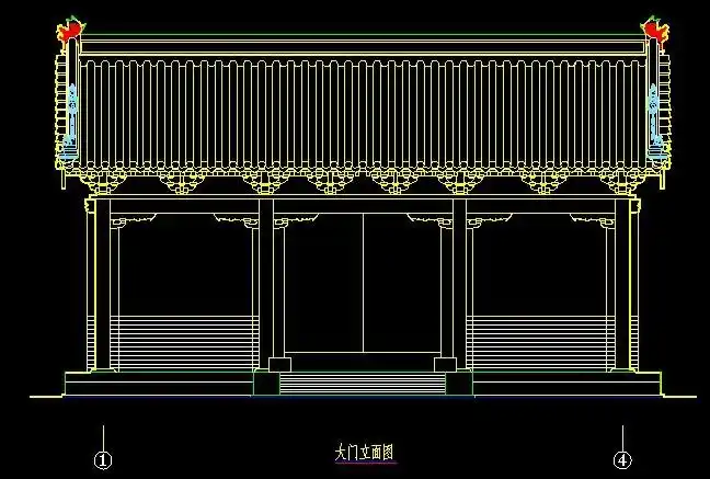 古建筑立面图--悬山大门