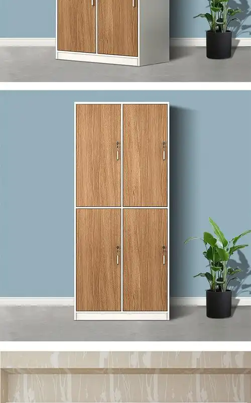 储物柜带锁鞋柜储物柜健身房游泳馆浴池浴室存衣柜胡桃色四门更衣柜