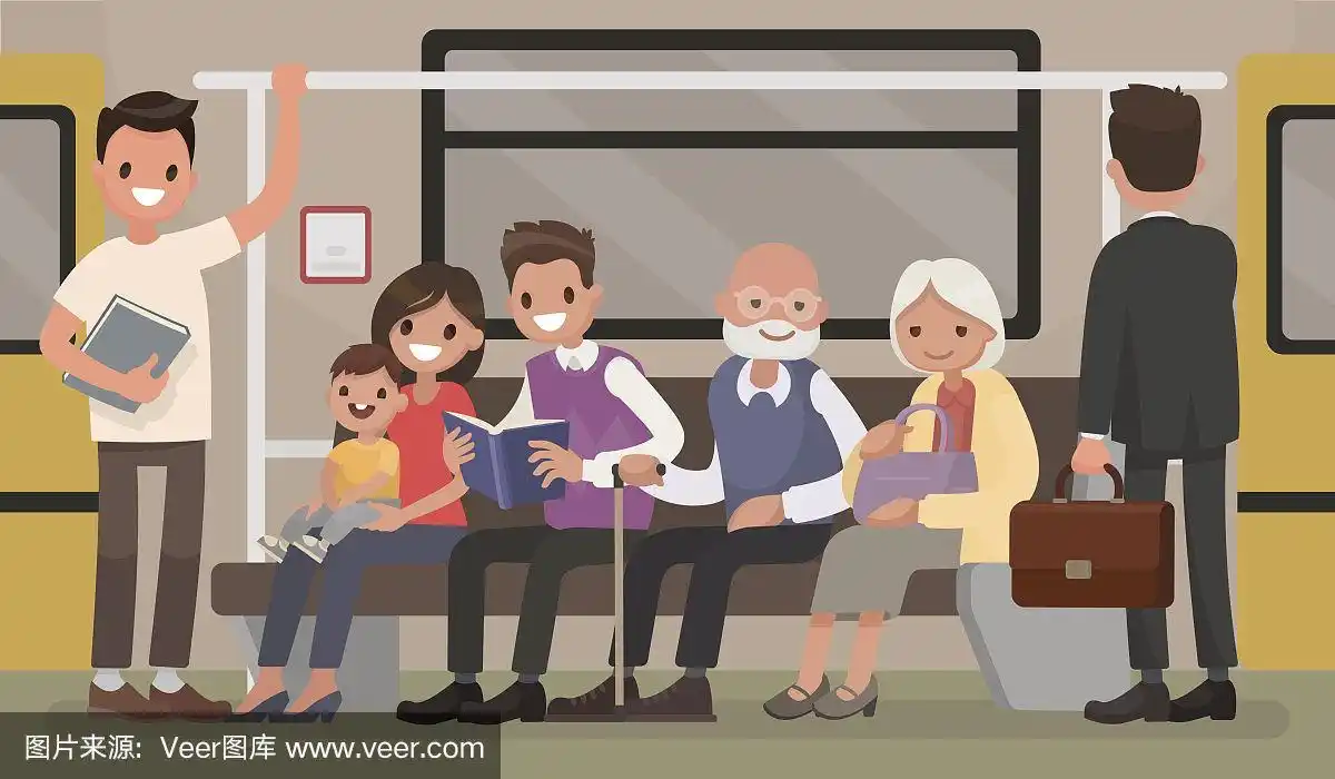 地铁上的乘客.人们和公共交通.矢量插图在一个平坦的风格