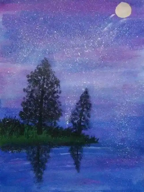 简单星空水粉画 简单星空水粉画教程