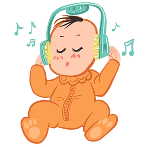 可爱听音乐小女孩与植物可商用元素矢量手绘卡通可爱带着耳机听音乐