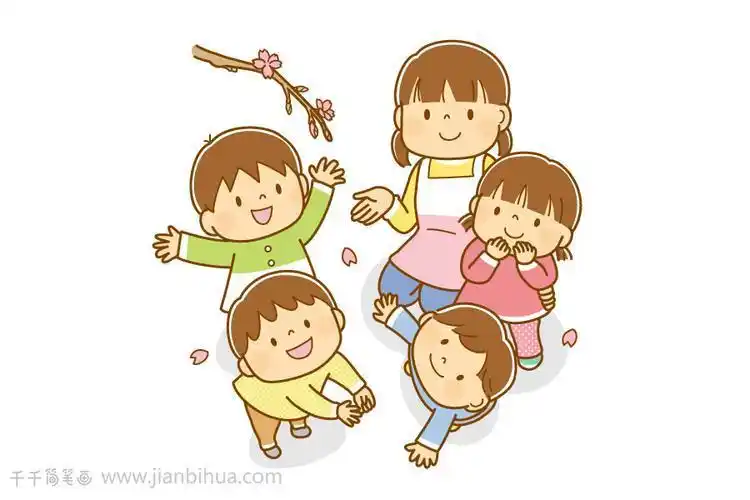 老师和幼儿游戏卡通简笔画