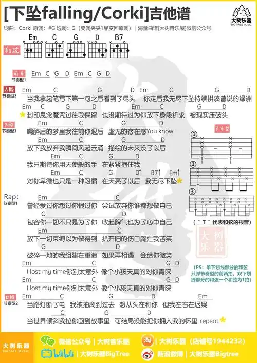 下坠falling吉他谱corkig调和弦弹唱谱
