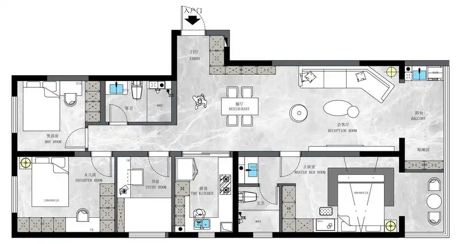 中原大观150㎡现代简约风格装修设计效果图