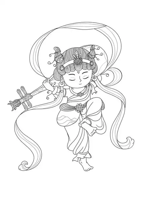 敦煌飞天原创插画线稿