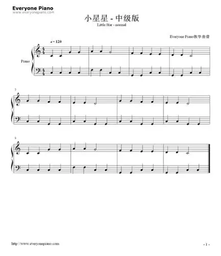 小星星曲谱钢琴 小星星简谱钢琴数字