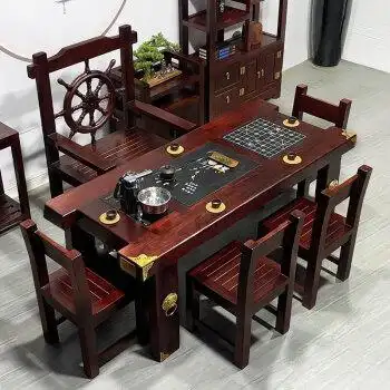 米囹老船木茶桌椅组合茶几实木功夫茶台办公室喝茶桌茶具套装桌子一体