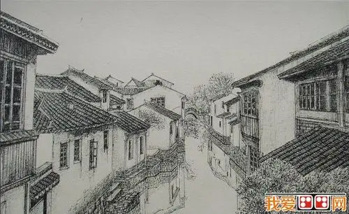 江南古镇桥系列风景素描画欣赏4