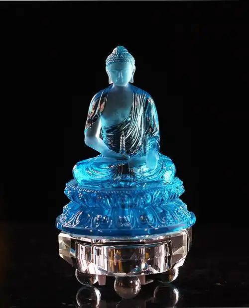 药师佛佛像琉璃药师佛托塔天蓝色佛像摆件居家客厅佛堂寺庙桌面摆放光