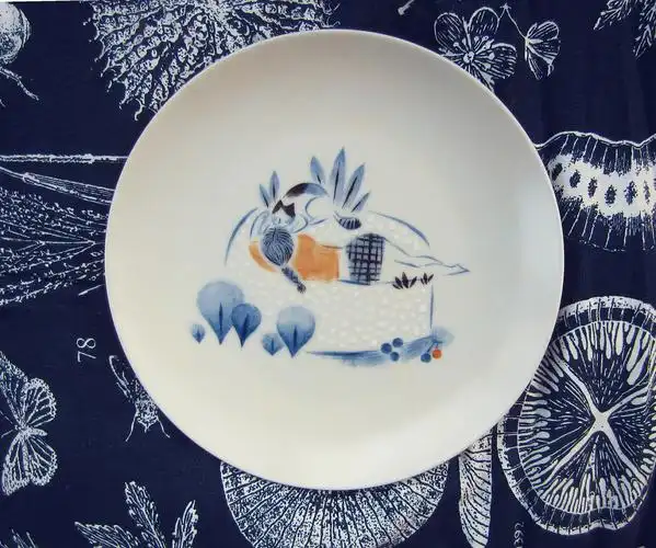 瓷盘彩绘猫寿司釉上新彩