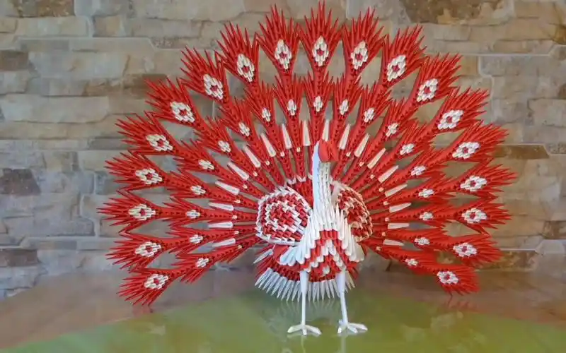 三角插工艺 3d origmi 立体折纸 孔雀 折纸3d孔雀教程