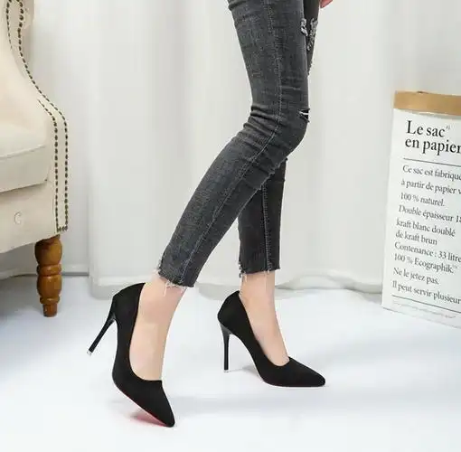 10cm高跟鞋女磨砂细跟中跟3-5cm学生礼仪韩版性感尖头工作职业单7