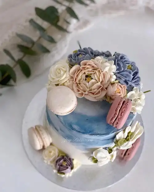 4寸花朵马卡龙奶油蛋糕伦敦蛋糕