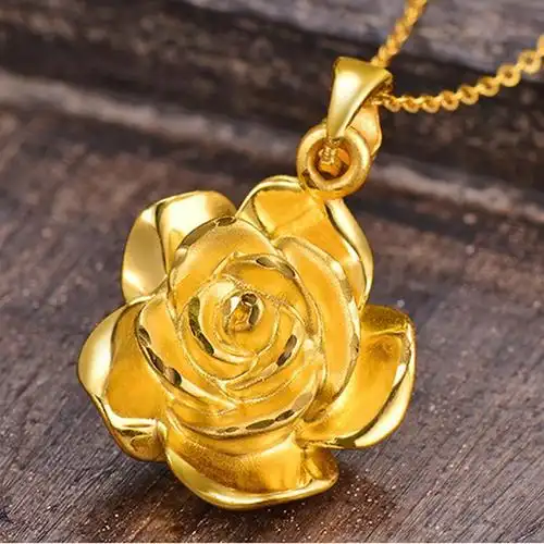 黄金吊坠足金999玫瑰花吊坠送妈妈节日5d无氰工艺黄金锁骨链项坠