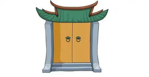 简单带门环古代大门简笔画步骤画法 彩色古代大门简笔画怎么画