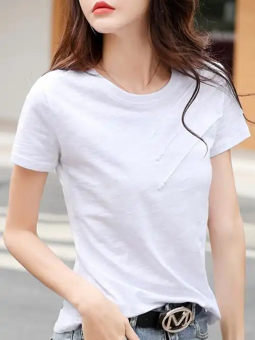 纯棉短袖恤女夏季2022年新款女装宽松大码白色t恤
