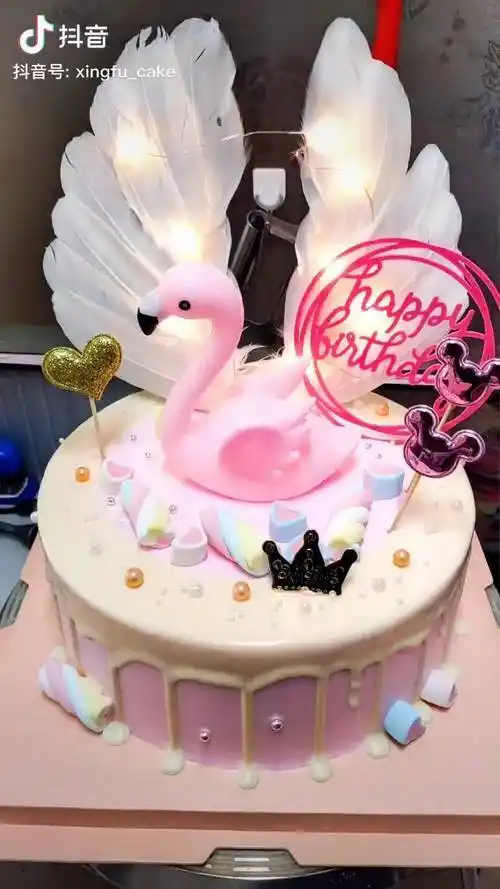 8寸火烈鸟大翅膀带灯光生日蛋糕