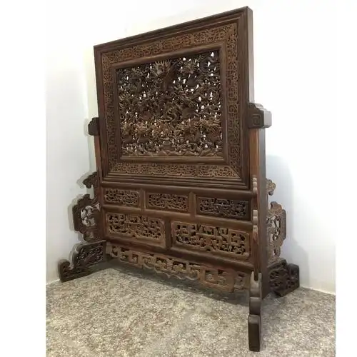 花梨木雕屏风摆件家居红木古玩招财实木工艺品木雕