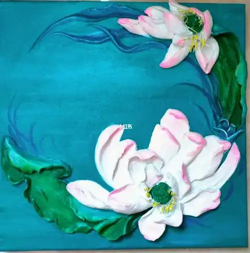 浮雕荷花丙烯画
