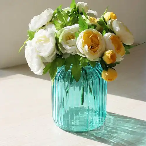 【小额混批】孔雀蓝色小号玻璃花瓶时尚家居装饰摆设客厅餐厅摆件