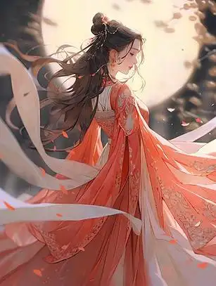 中秋在月光下跳舞的红衣古风少女