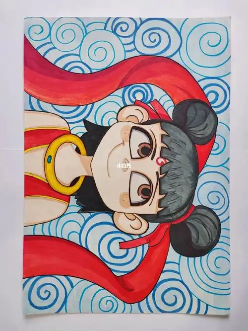 魔丸哪吒降世魔童降世马克笔手绘动漫人物简单创意的课程动漫儿童画