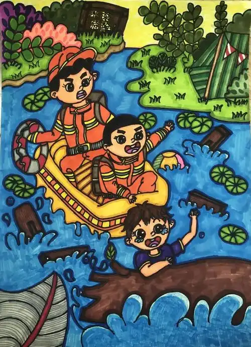 小学"爱生命 防溺水"绘画获奖作品-图1