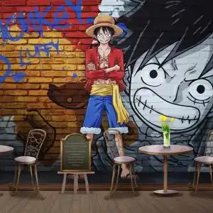 海贼王动漫壁纸男孩卧室背景墙壁布网吧餐厅剧本杀墙布3d定制壁画