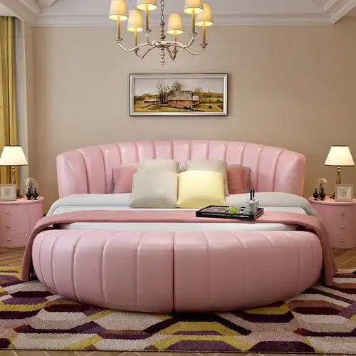 圆床双人床婚床现代简约真皮大小户型主卧酒店情侣欧式床