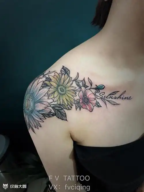 向日葵肩花_纹身图案手稿图片_梁飞的纹身作品集