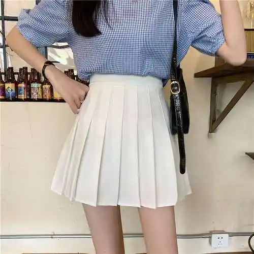 白色半身裙女夏季高腰百褶裙tjk裙子2021新款小个子a字裙辣妹短裙