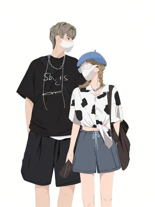 情侣分屏手绘手机壁纸