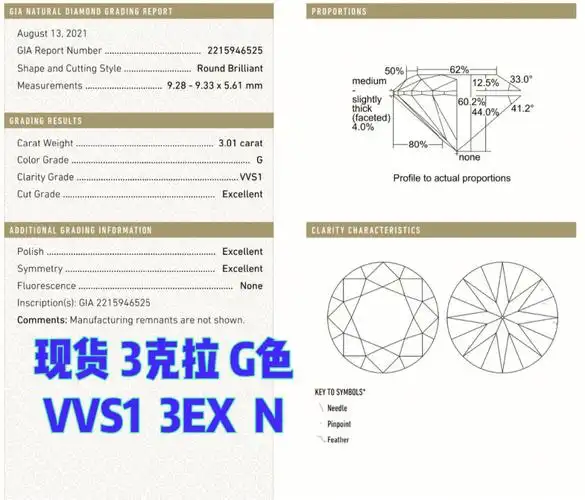 现货gia3克拉gvvs1圆形钻石钻戒定制