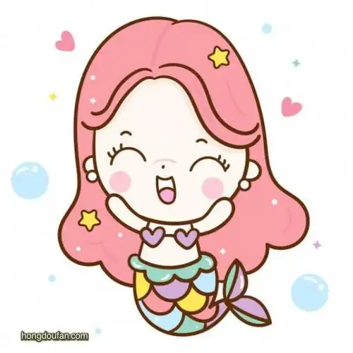 打招呼的粉红色头发小美人鱼简笔画大全