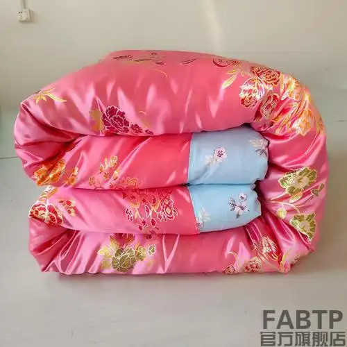 丝绸绸缎传统纯棉龙凤乡村复古龙凤双喜深粉180x220cm10斤棉被被套