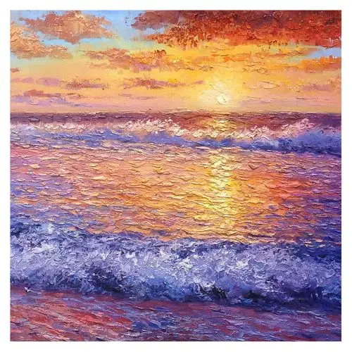 李玲姬《日出祥光耀福海》大幅布面原创油画