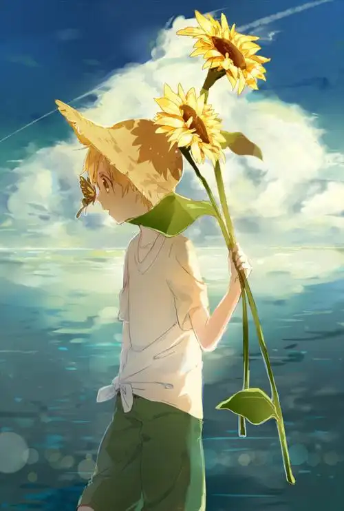 向日葵少年手绘插画