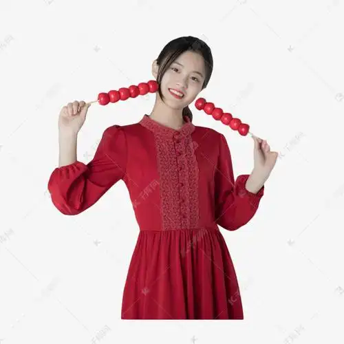 过年新春美女室内手拿冰糖葫芦