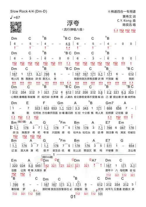 浮夸(四合一吉他谱 木棉道琴行)